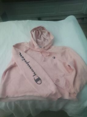 Champion Light Pink Pullover Hoodie with Sleeve Script